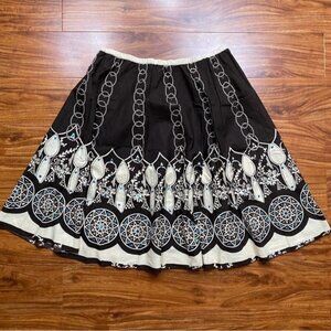 Max Studio Women's Brown Cream Sequins Cotton Skirt Size XL Girly Cottagecore